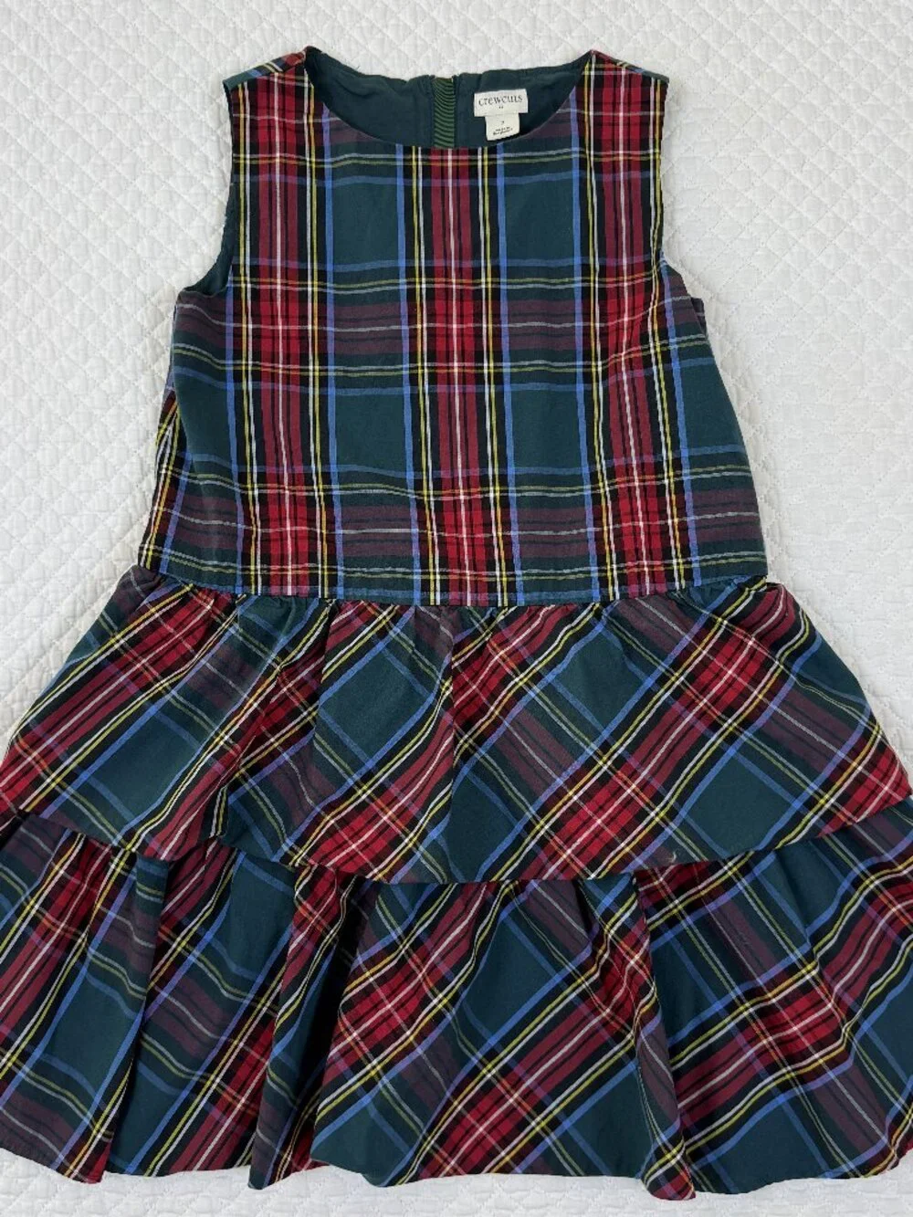 Crewcuts J.Crew Girls Tartan Tiered Plaid Dress Green Red Size 7